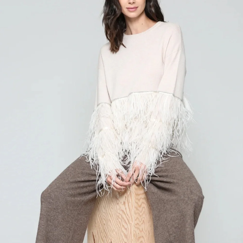 Joh Cashmere Blend Sweater Sally With Feathers (missing tags) Small Ecru *read